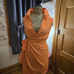 Gorgeous SHEIN Orange Wrap Dress with Tie-Easy care/Travel-ready!